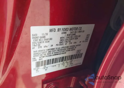 2021 Ford Mustang Mach-E Premium z USA, uszkodzony, nr VIN 3FMTK3SU4MMA03829